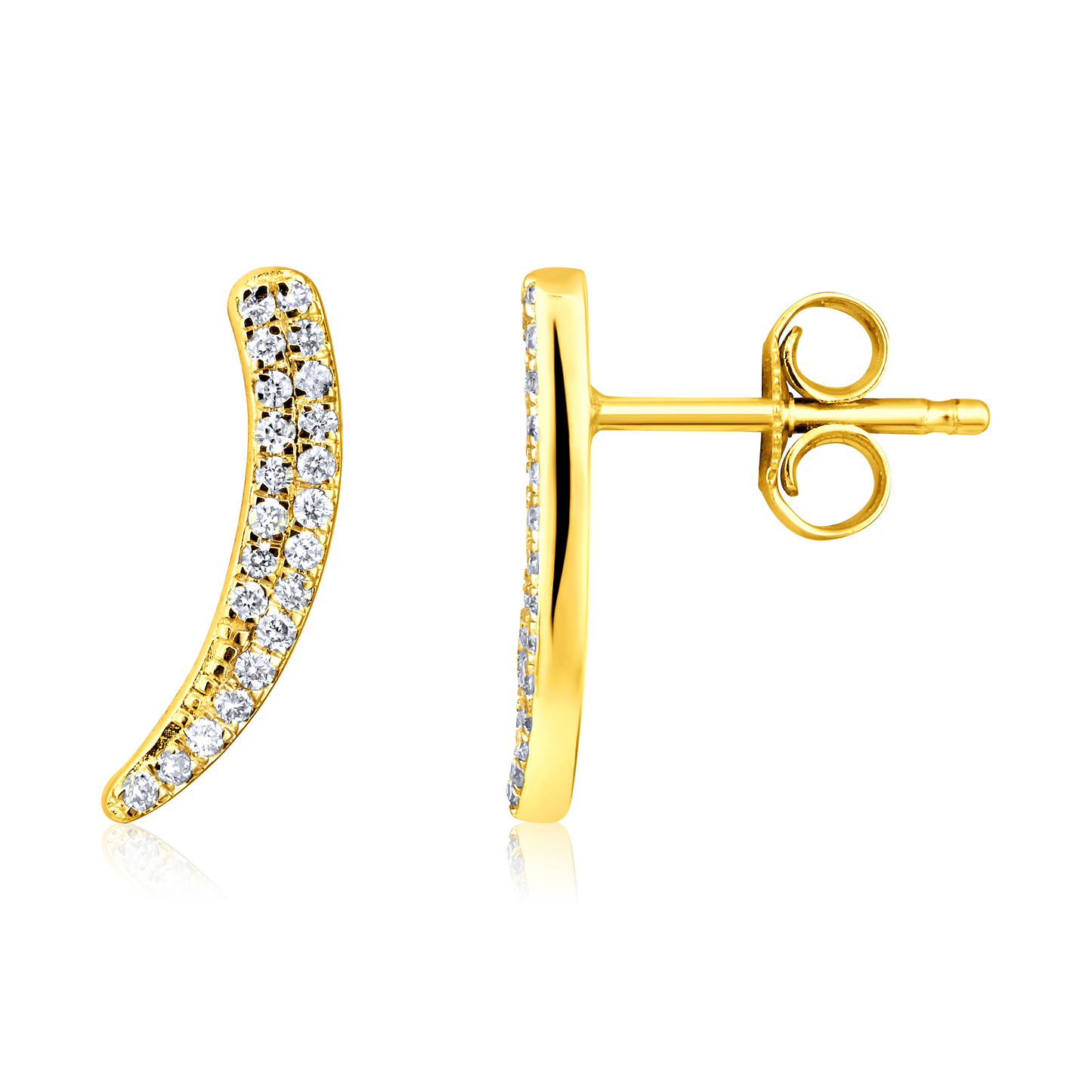 Solid Gold 0.14ct Natural Diamond 2in1 Curved Drop Climber Stud Earrings