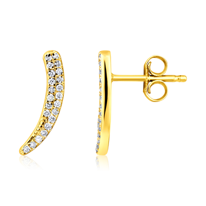 Solid Gold 0.14ct Natural Diamond 2in1 Curved Drop Climber Stud Earrings