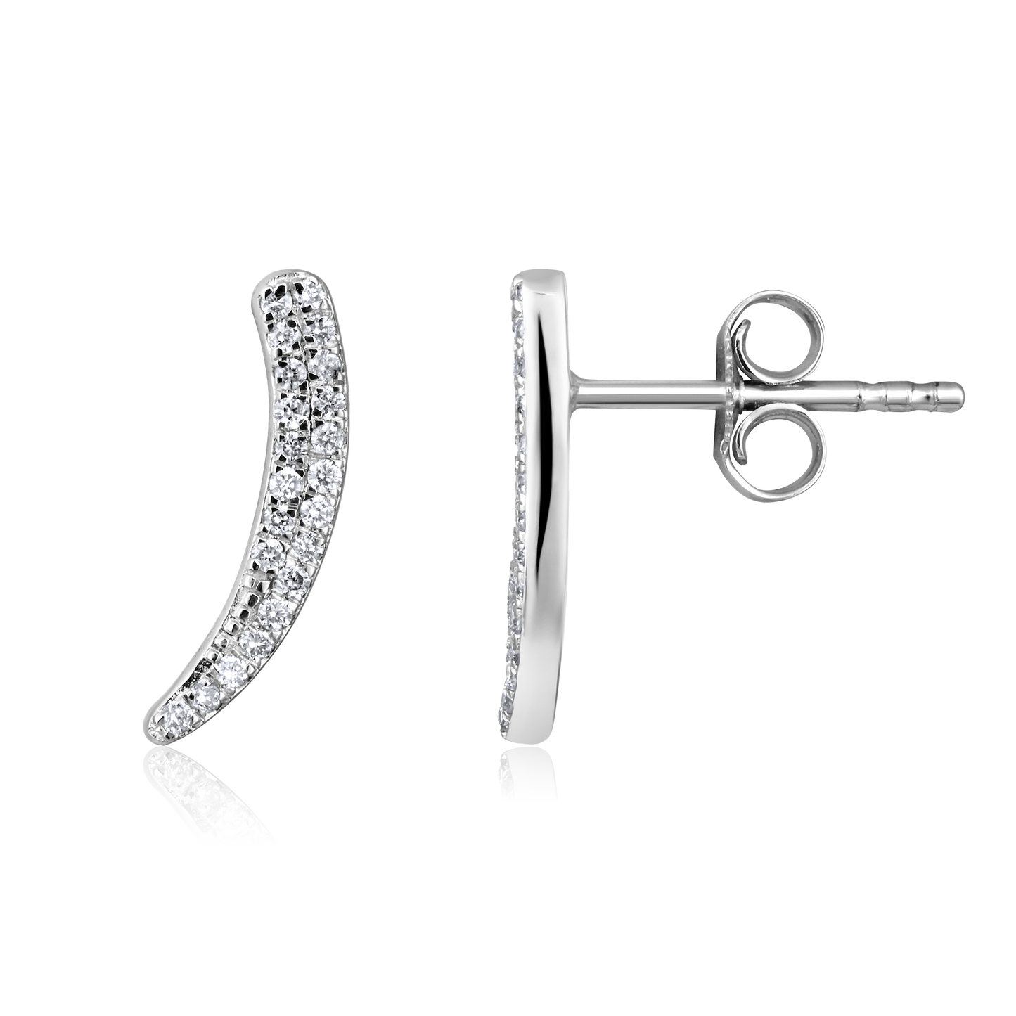 Solid Gold 0.2ct Natural Diamond Climber Curved Sword Stud Earrings