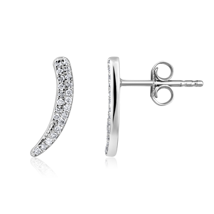 Solid Gold 0.2ct Natural Diamond Climber Curved Sword Stud Earrings