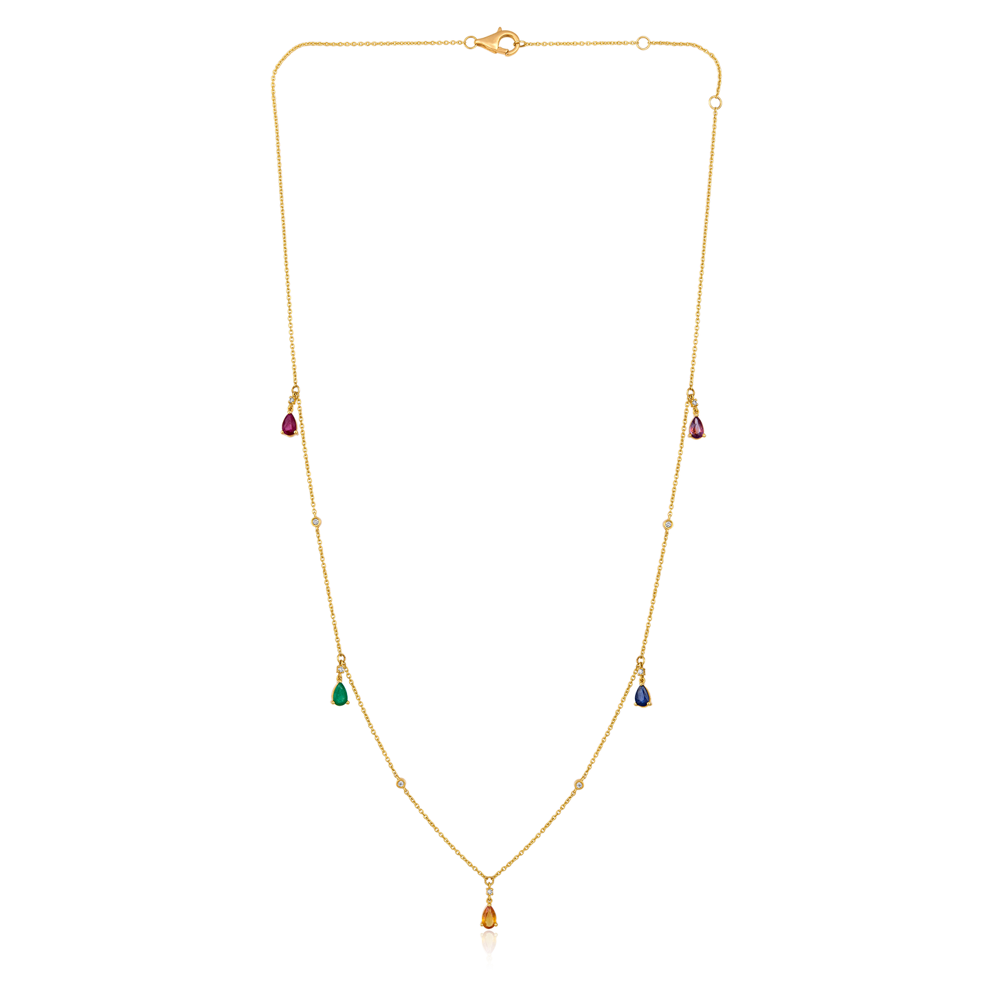 Solid Gold 1.34ct Natural Diamond w/ Natural Sapphire Multi-Color Station Necklace