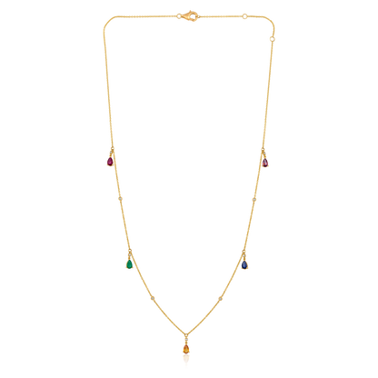 Solid Gold 1.34ct Natural Diamond w/ Natural Sapphire Multi-Color Station Necklace