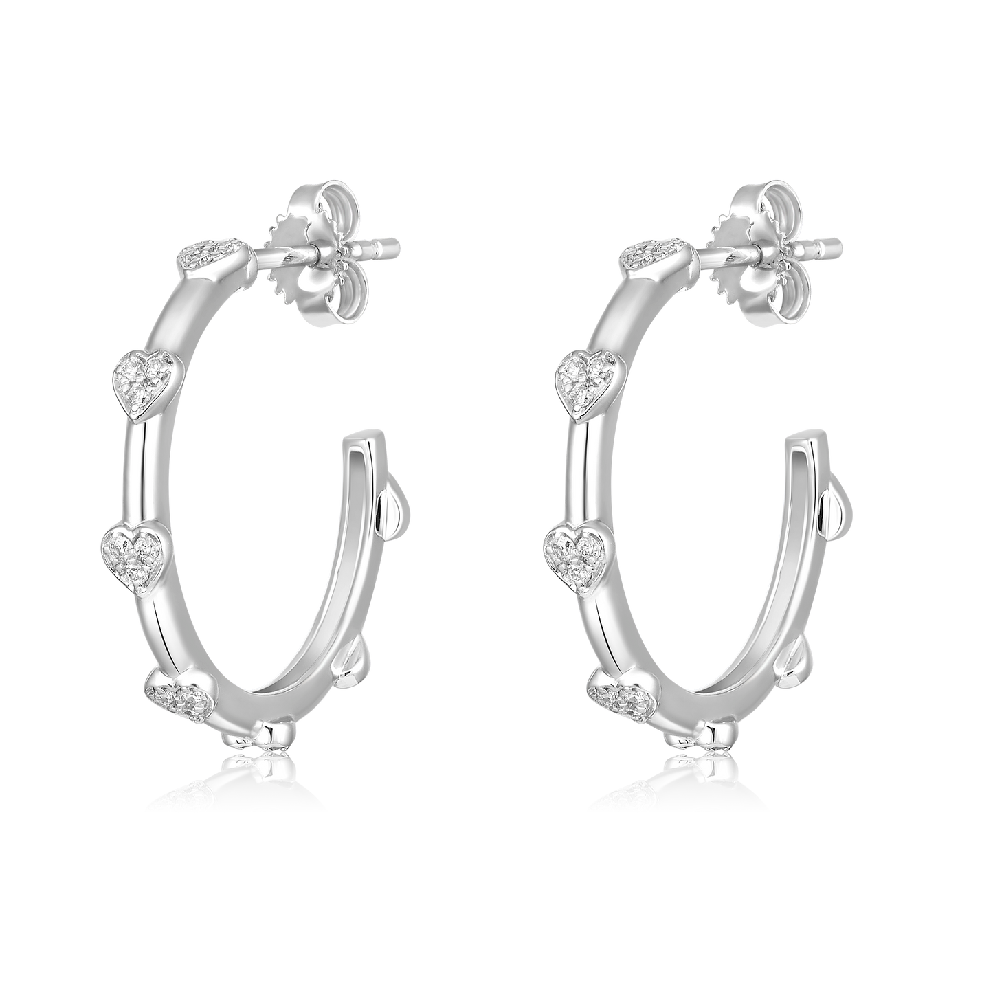 Solid Gold 0.2ct Natural Diamond Open Heart C Hoop Earrings
