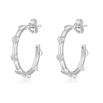 Solid Gold 0.2ct Natural Diamond Open Heart C Hoop Earrings