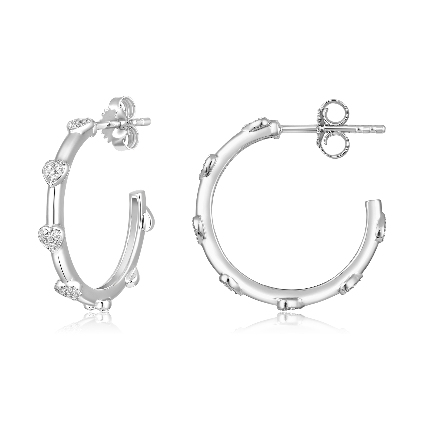 Solid Gold 0.2ct Natural Diamond Open Heart C Hoop Earrings