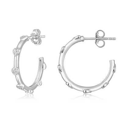 Solid Gold 0.2ct Natural Diamond Open Heart C Hoop Earrings