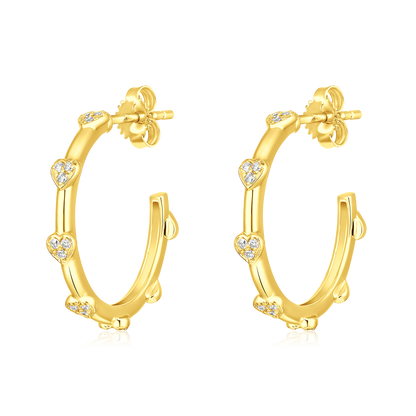Solid Gold 0.2ct Natural Diamond Heart Studded Open Hoop Stud Earrings