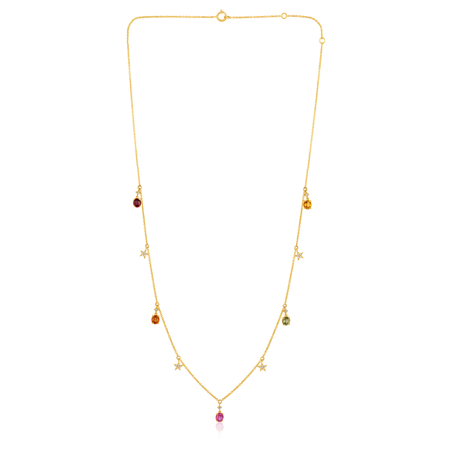 Solid Gold 0.1ct Natural Diamond Star Multi Sapphire Station Necklace