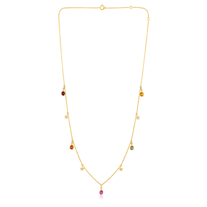 Solid Gold 0.1ct Natural Diamond Star Multi Sapphire Station Necklace