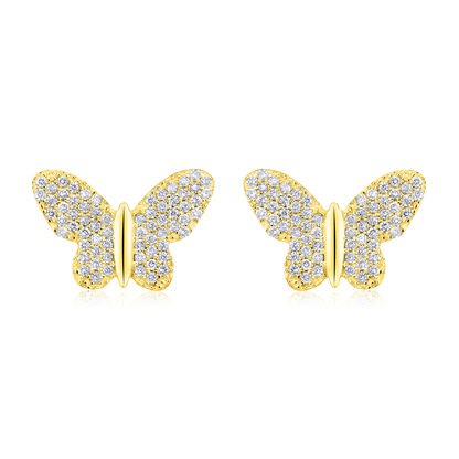 Solid Gold 0.3ct Natural Diamond Butterfly Charm Stud Earrings