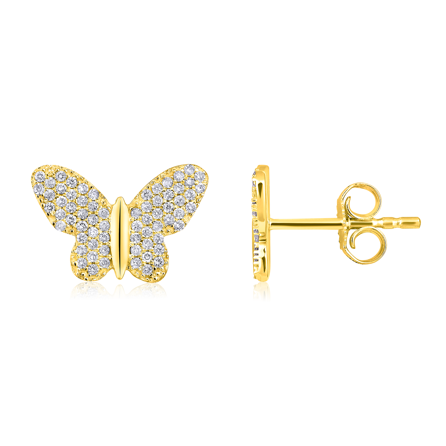 Solid Gold 0.3ct Natural Diamond Butterfly Charm Stud Earrings