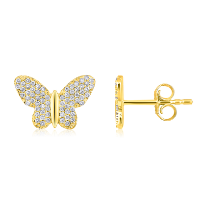 Solid Gold 0.3ct Natural Diamond Butterfly Charm Stud Earrings