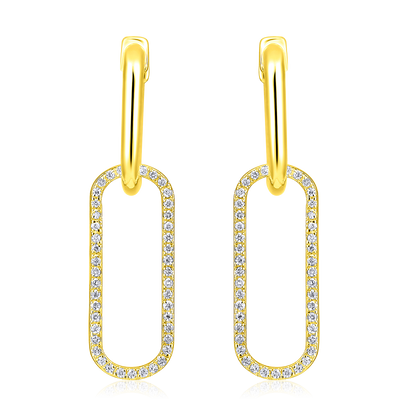 Solid Gold 0.14ct Natural Diamond Paperclip Hoop Drop Dangle Earrings