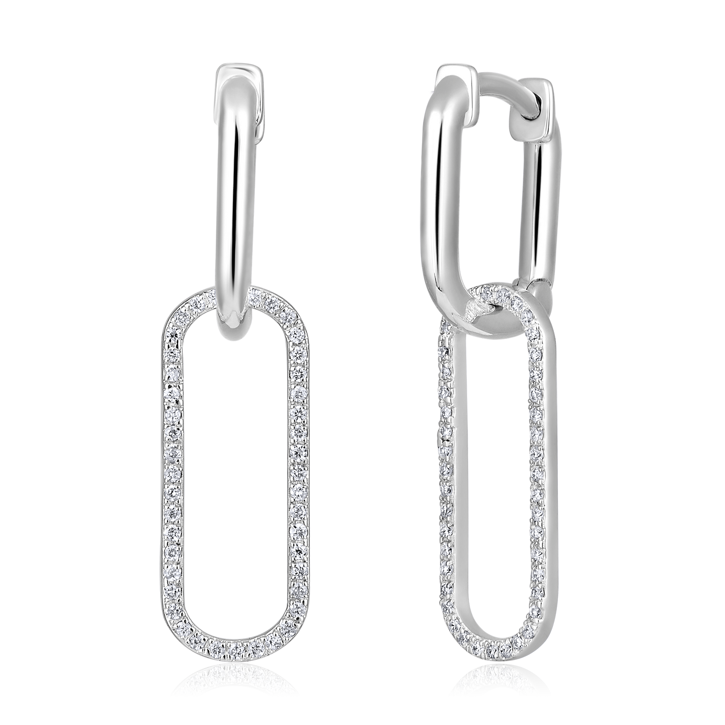 Solid Gold 0.14ct Natural Diamond Link Paperclip Drop Dangle Earrings