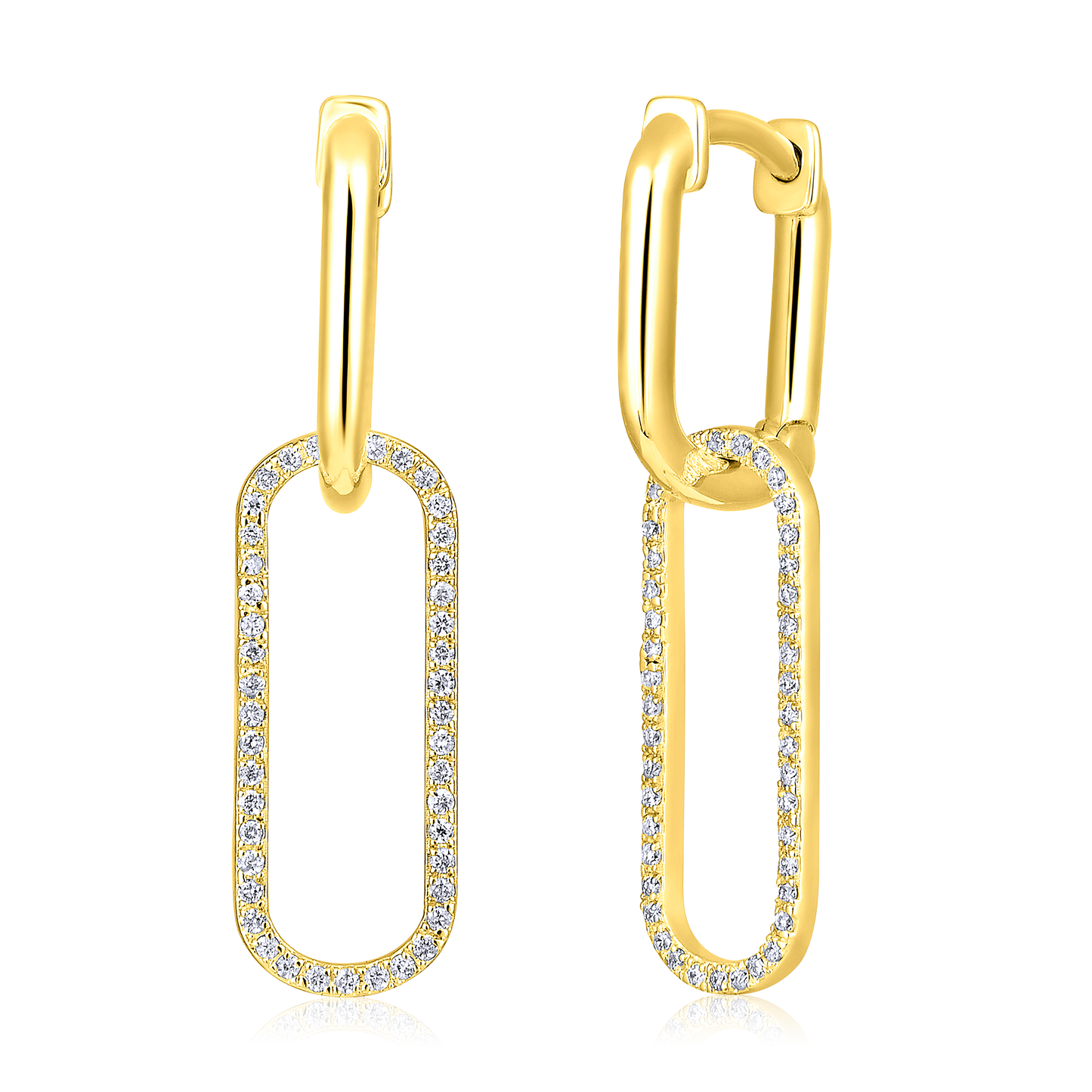 Solid Gold 0.14ct Natural Diamond Paperclip Hoop Drop Dangle Earrings