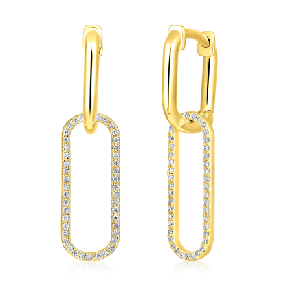 Solid Gold 0.14ct Natural Diamond Paperclip Hoop Drop Dangle Earrings