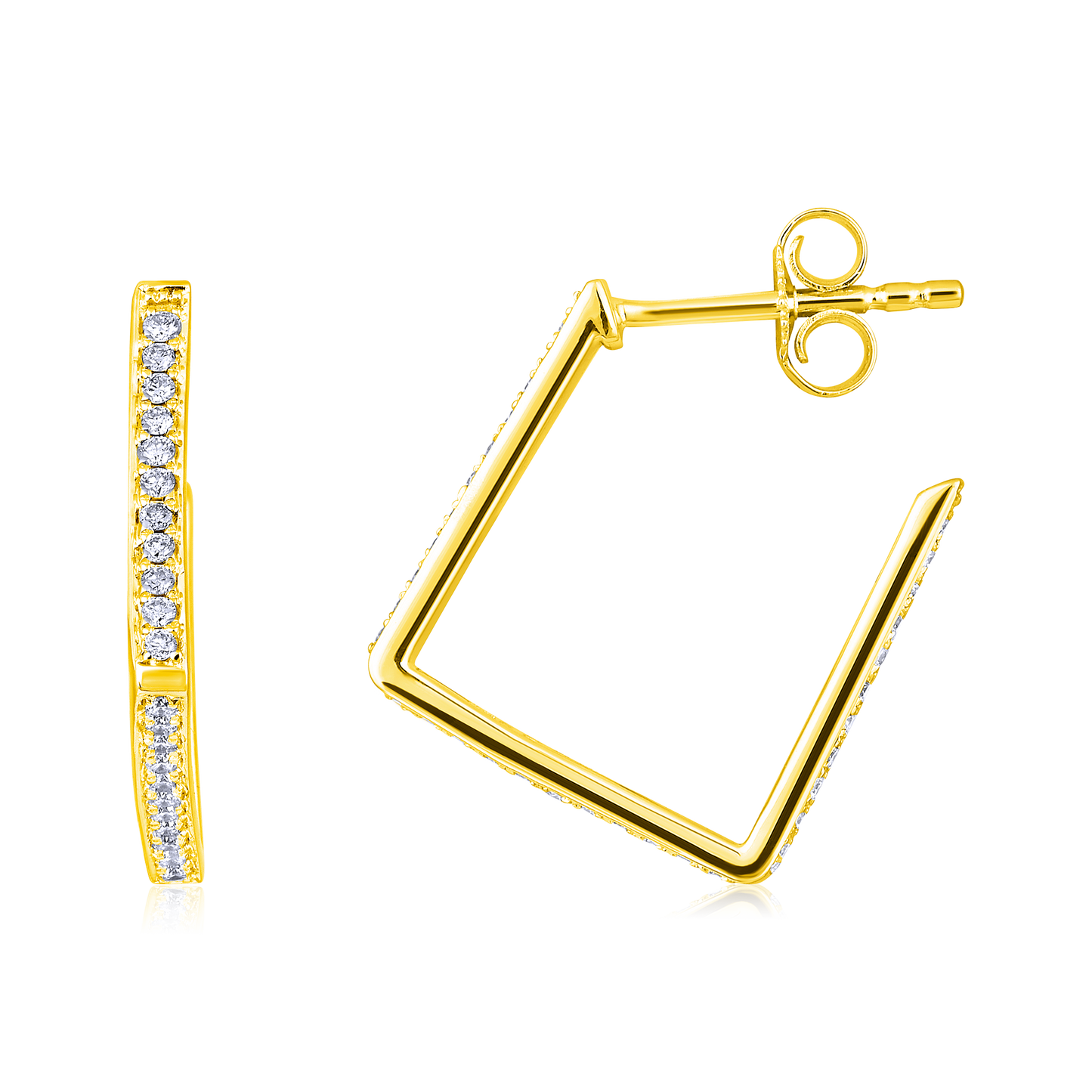 Solid Gold 0.32ct Natural Diamond Square Open Hoop Stud Earrings