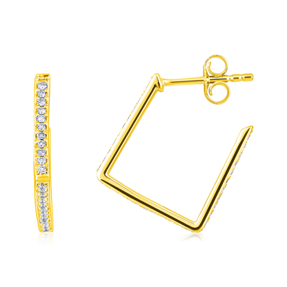 Solid Gold 0.32ct Natural Diamond Square Open Hoop Stud Earrings