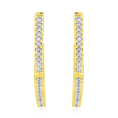 Solid Gold 0.32ct Natural Diamond Square Open Hoop Stud Earrings