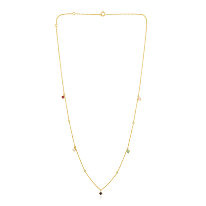 Solid Gold 0.04ct Natural Diamond Multi Color Sapphire Station Necklace