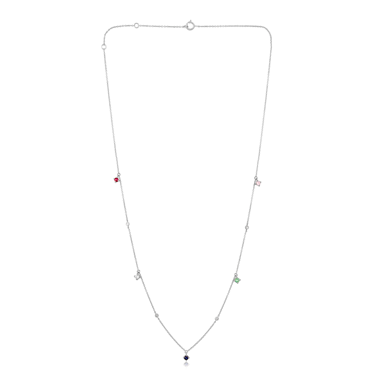 Solid Gold 0.43ct Natural Diamond w/ Natural Sapphire Multi-Color Station Necklace