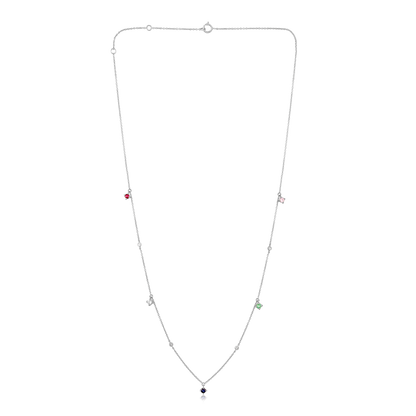 Solid Gold 0.43ct Natural Diamond w/ Natural Sapphire Multi-Color Station Necklace