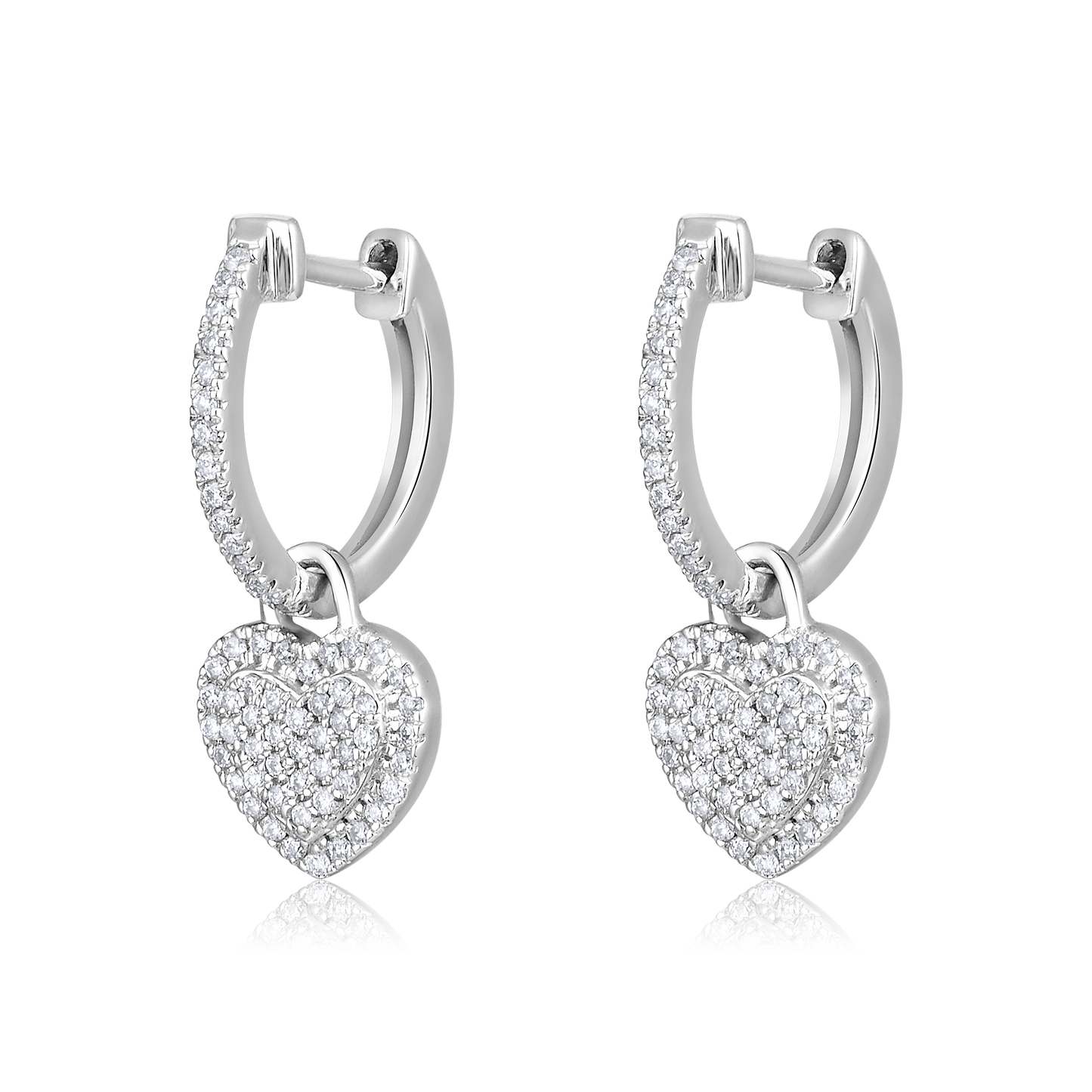 Solid Gold 0.21ct Natural Diamond Heart Drop Charm Huggie Earrings