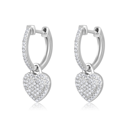 Solid Gold 0.21ct Natural Diamond Heart Drop Charm Huggie Earrings