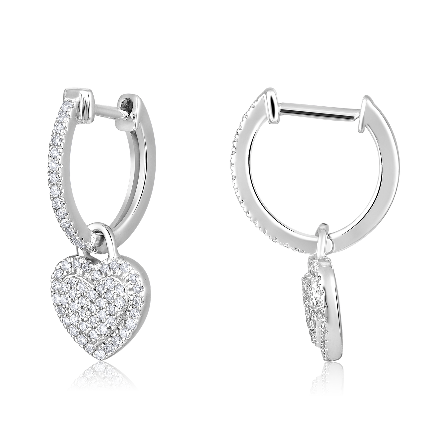 Solid Gold 0.21ct Natural Diamond Heart Drop Charm Huggie Earrings