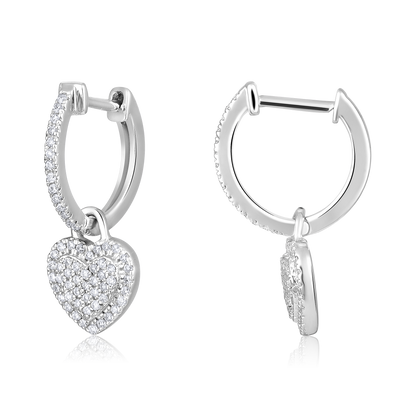 Solid Gold 0.21ct Natural Diamond Heart Drop Charm Huggie Earrings