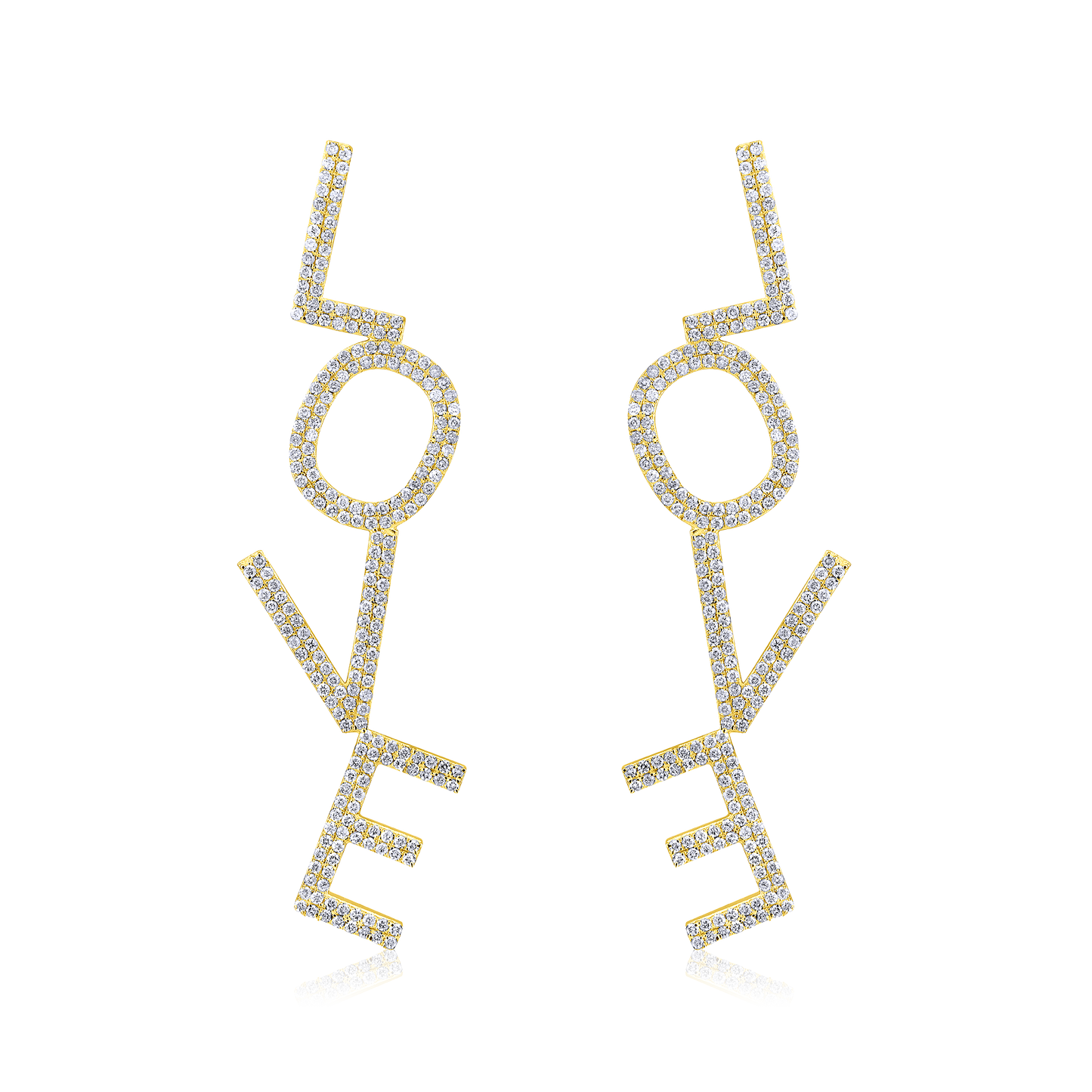 Solid Gold 0.9ct Natural Diamond LOVE Alphabet Drop Dangle Long Earrings