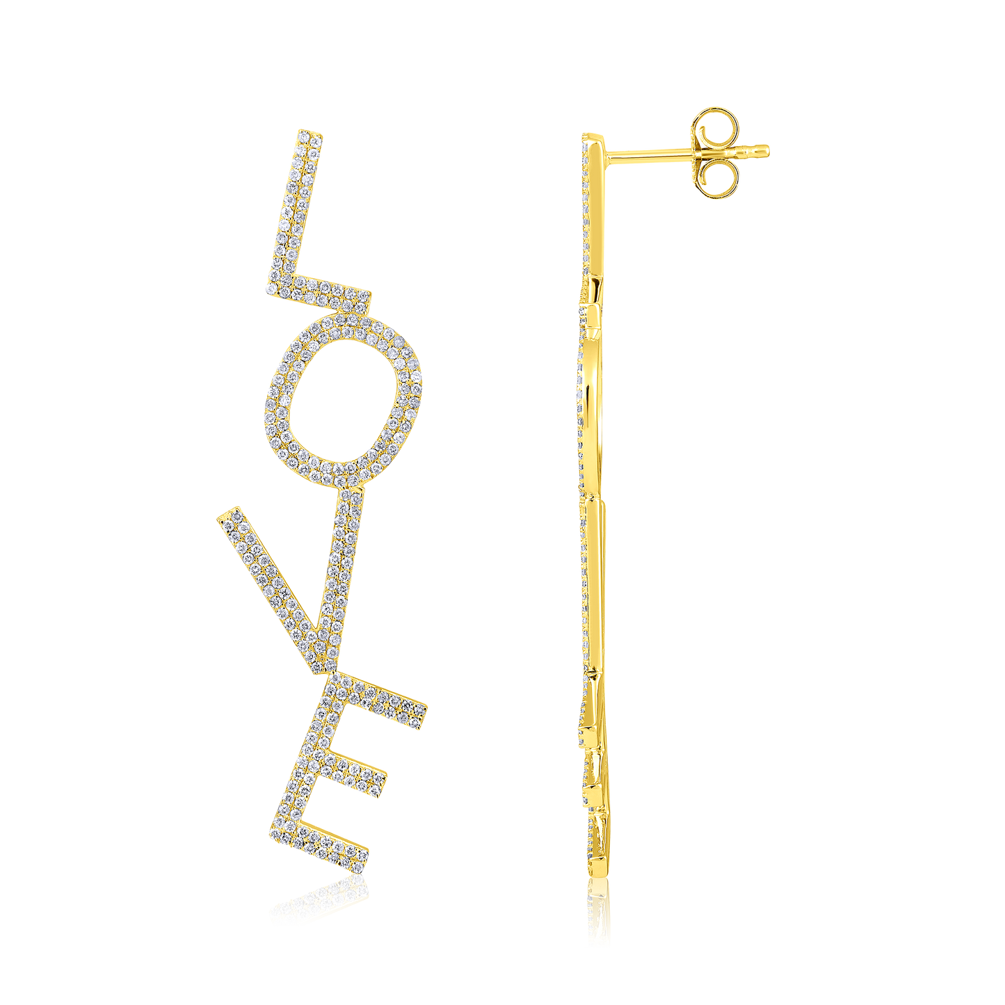 Solid Gold 0.9ct Natural Diamond LOVE Alphabet Drop Dangle Long Earrings