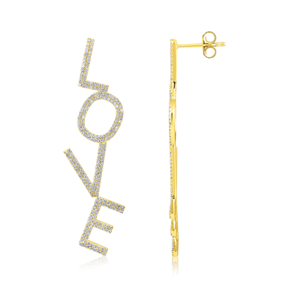 Solid Gold 0.9ct Natural Diamond LOVE Alphabet Drop Dangle Long Earrings