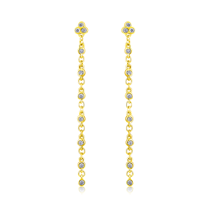 Solid Gold 0.2ct Natural Diamond Trio Drop Chain Stud Dangle Earrings