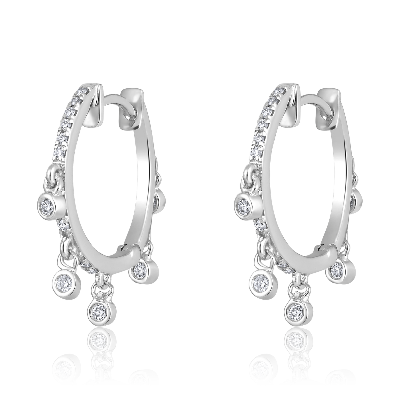 Solid Gold 0.2ct Natural Diamond Dangle Drop Huggie Earrings