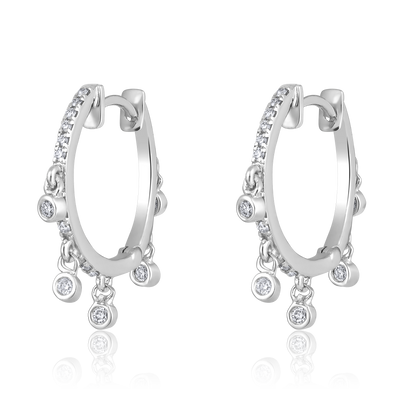 Solid Gold 0.2ct Natural Diamond Dangle Drop Huggie Earrings