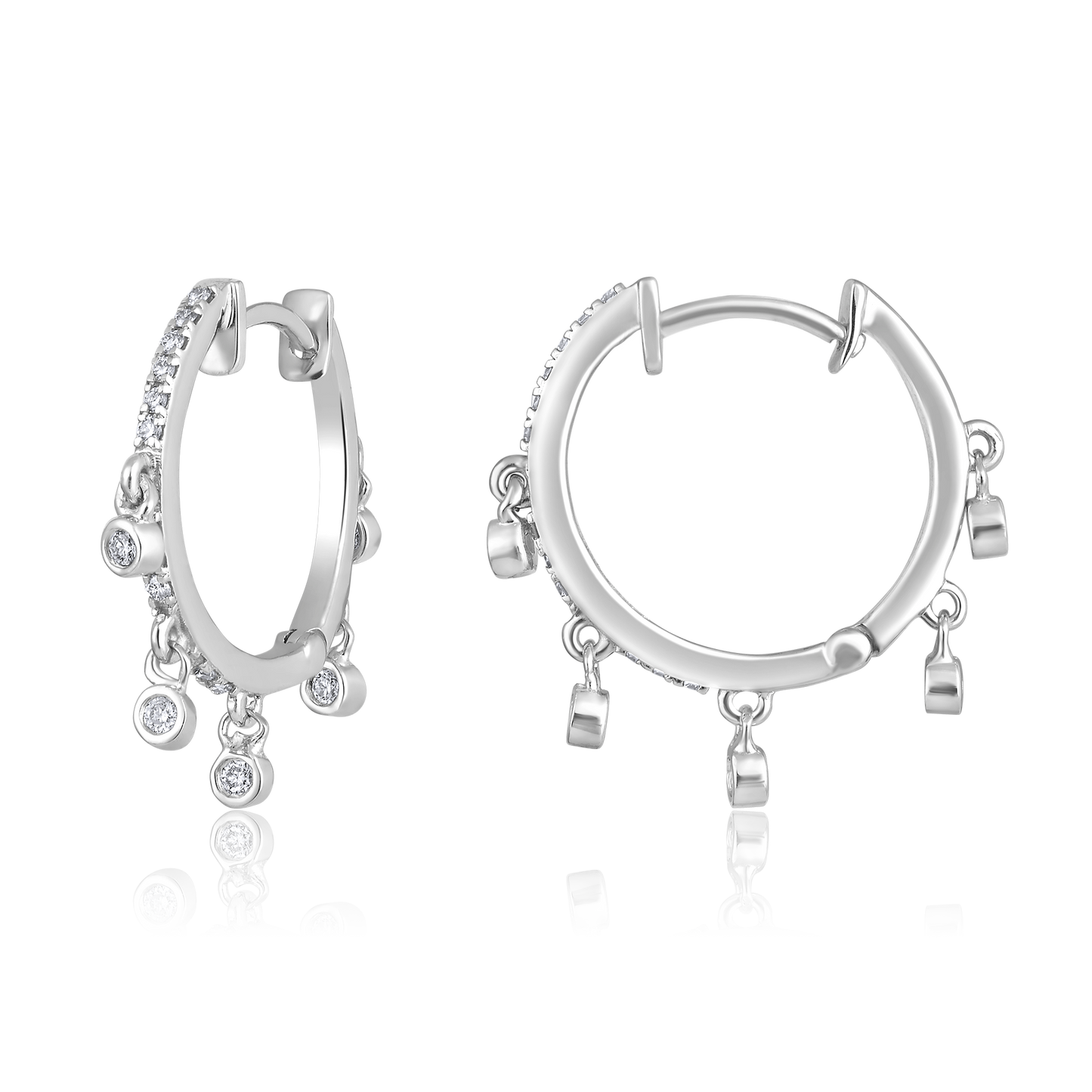 Solid Gold 0.2ct Natural Diamond Dangle Drop Huggie Earrings