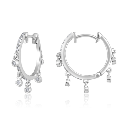 Solid Gold 0.2ct Natural Diamond Dangle Drop Huggie Earrings