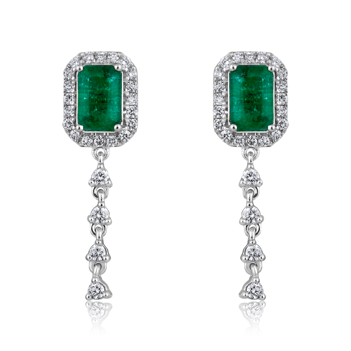 Solid Gold 0.5ct Natural Diamond w/ Emerald Chain Drop Stud Earrings