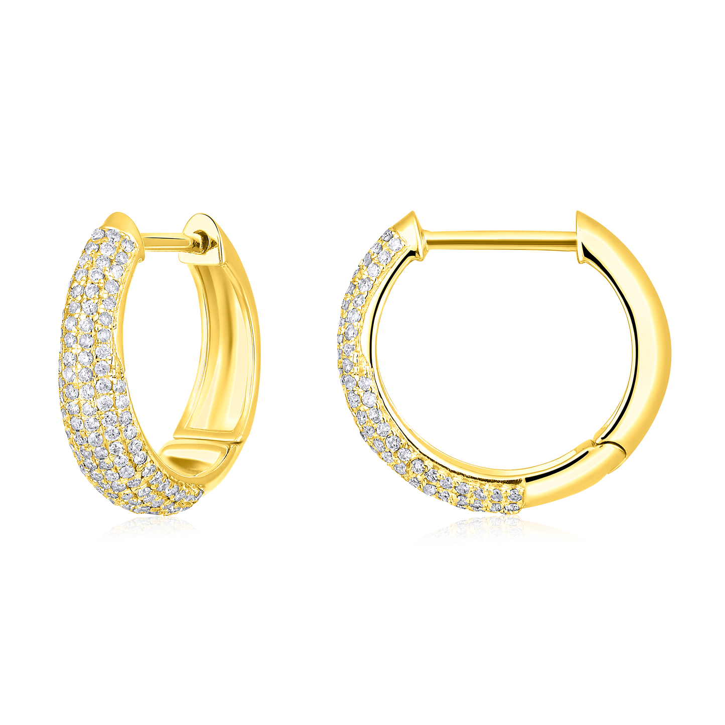 Solid Gold 0.5ct Natural Diamond Studded Chunky Dome Huggie Earrings