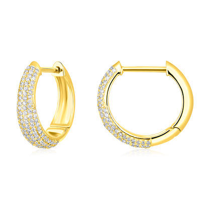 Solid Gold 0.5ct Natural Diamond Studded Chunky Dome Huggie Earrings