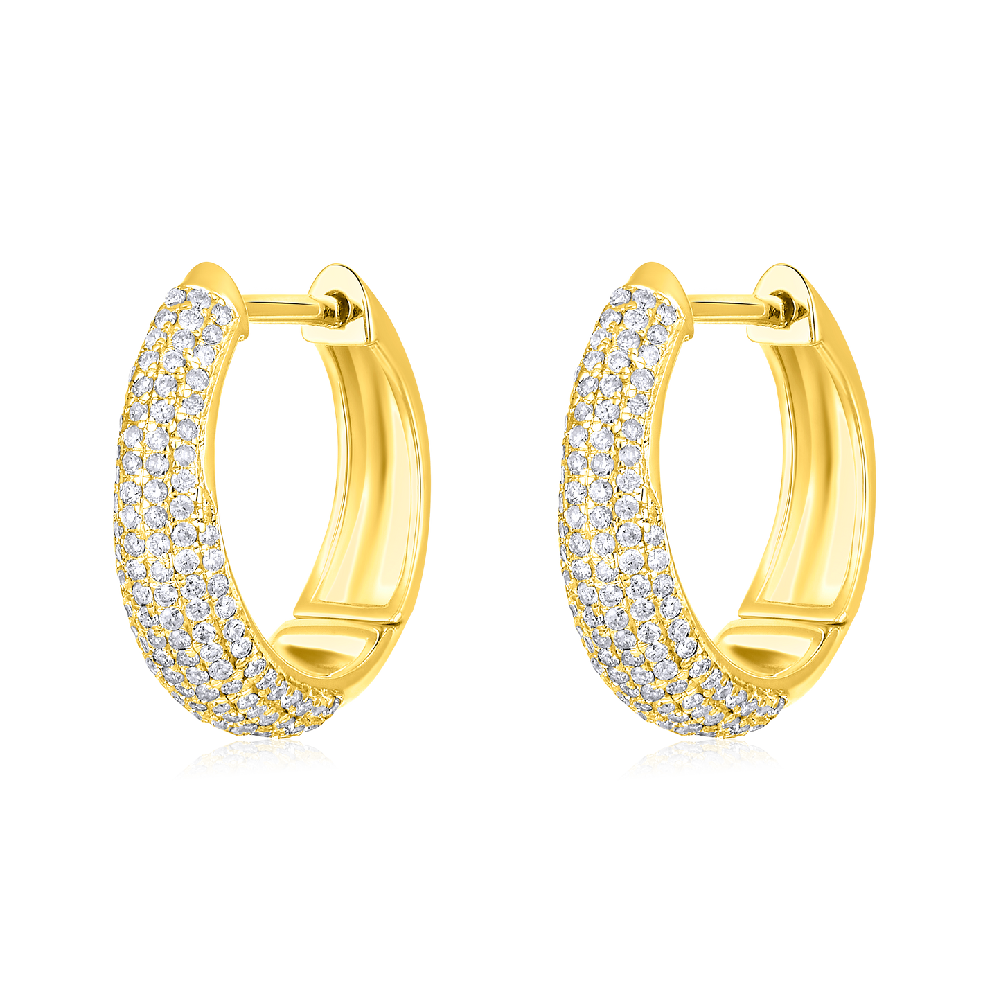 Solid Gold 0.5ct Natural Diamond Studded Chunky Dome Huggie Earrings
