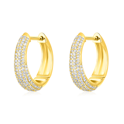 Solid Gold 0.5ct Natural Diamond Studded Chunky Dome Huggie Earrings
