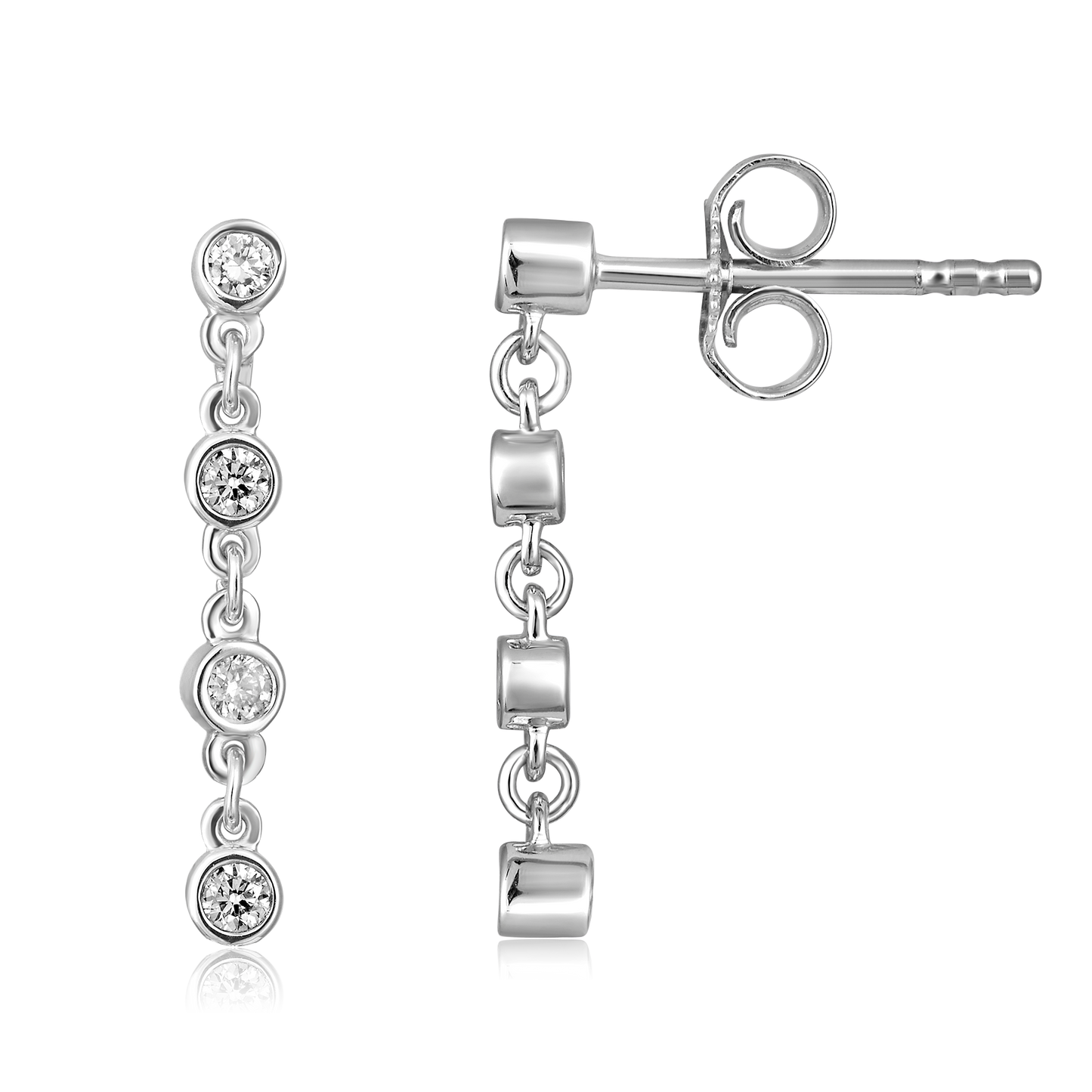 Solid Gold 0.1ct Natural Diamond Chain Muti Pierce Drop Stud Earrings