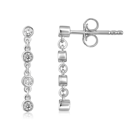 Solid Gold 0.1ct Natural Diamond Chain Muti Pierce Drop Stud Earrings