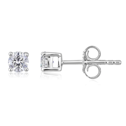 Solid Gold 0.4ct Natural Diamond 4 Prong Round Solitaire Stud Earrings