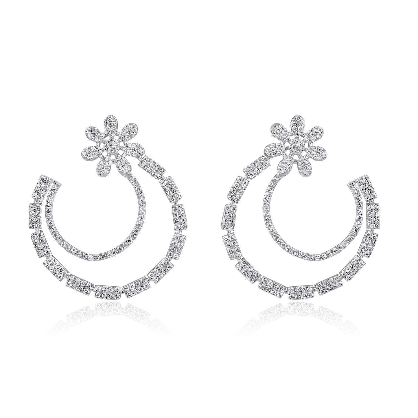 Solid Gold 0.7ct Natural Diamond Floral Moon Round Vintage Stud Earrings