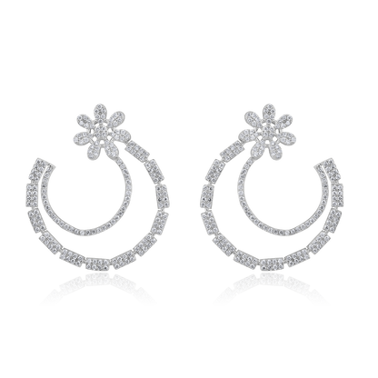 Solid Gold 0.7ct Natural Diamond Floral Moon Round Vintage Stud Earrings