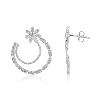 Solid Gold 0.7ct Natural Diamond Floral Moon Round Vintage Stud Earrings