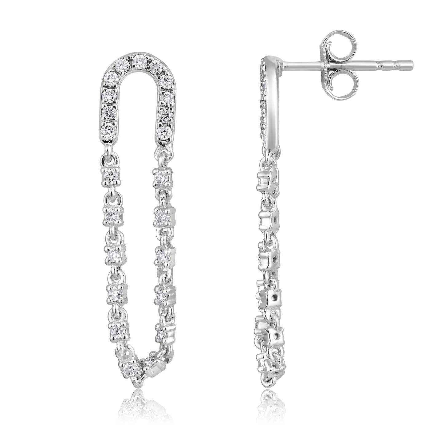 Solid Gold 0.4ct Natural Diamond Paperclip Loop Horseshoe Stud Earrings